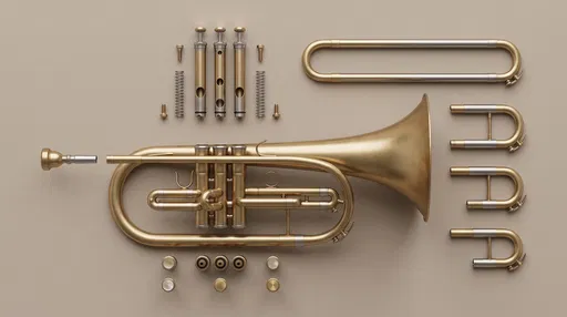 Disassembled Brass Horn Knolling Flat Lay