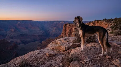 Saluki Dog Overlooking Canyon at Twilight