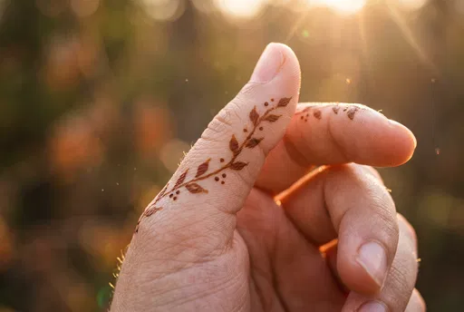 Close-Up of Simple Henna Vine on Thumb