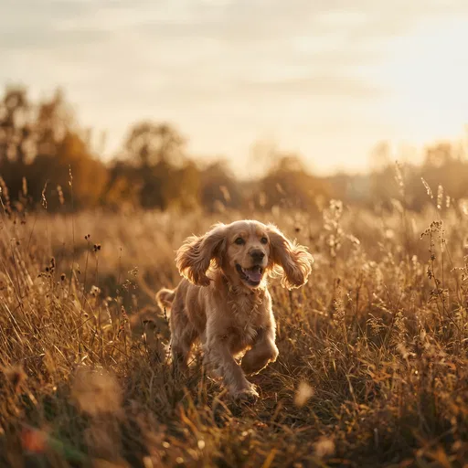 Cocker Spaniel Running in Autumn Field
