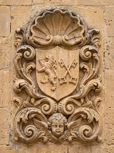 Carved Limestone Heraldic Crest Relief