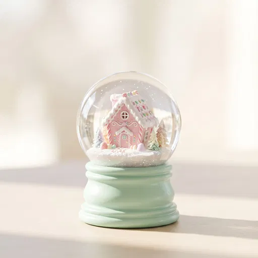 Pastel Pink Gingerbread House Snow Globe