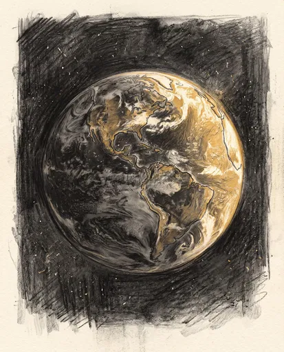 Charcoal and Ochre Planet Earth Sketch