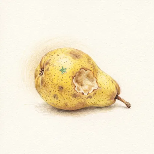Colored Pencil Illustration of Overripe Pear