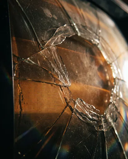 Shattered Glass Over Glowing Amber Screen