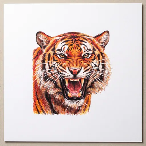 Colored Pencil Drawing of Roaring Tiger