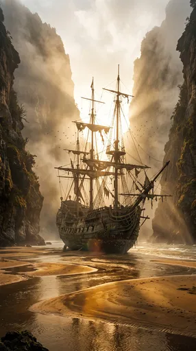Stranded Pirate Galleon in Misty Canyon