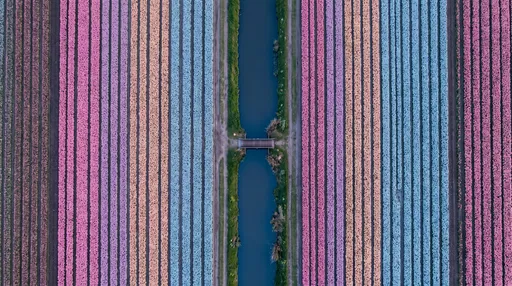 Aerial View of Pastel Tulip Fields