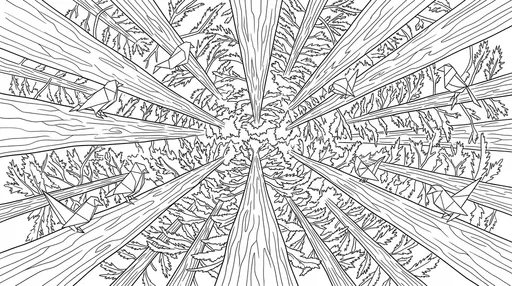 Origami Birds in Forest Canopy Coloring Page