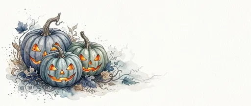 Watercolor Blue Carved Pumpkins Banner