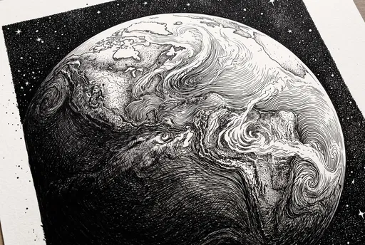 Black Ink Drawing of Planet Earth