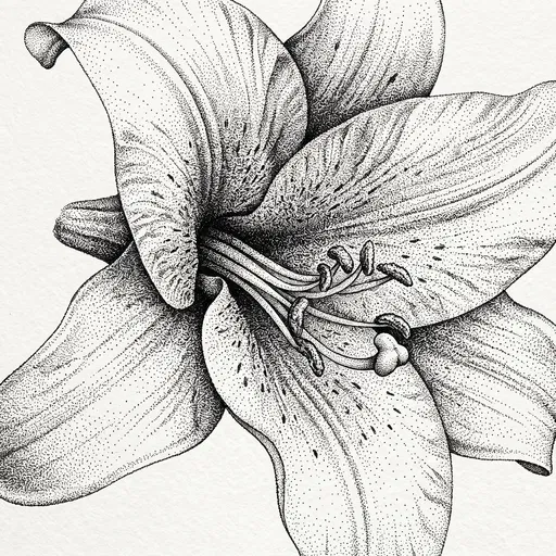 Stippled Black Ink Lily Flower Illustration