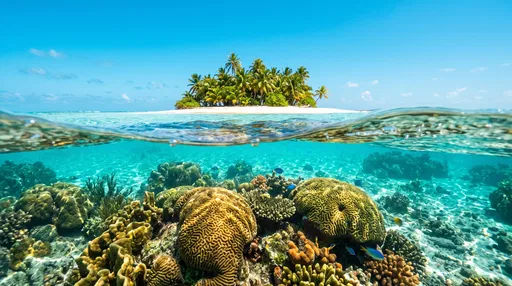 Split-Level View of Tropical Island and Reef