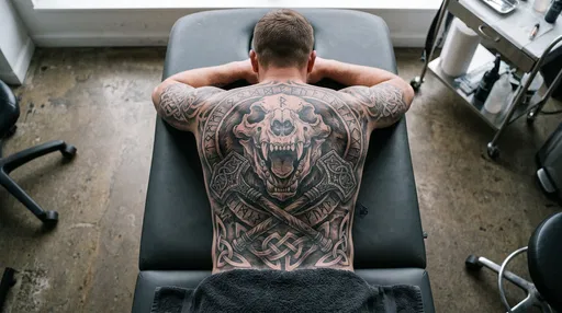 Man With Nordic Bear Back Tattoo