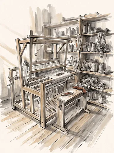 Pen and Wash Weaving Studio Loom