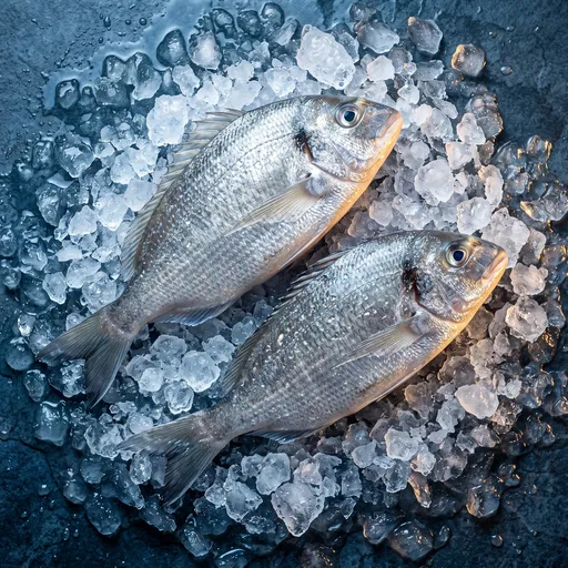 Two Fresh Silver Fish on Crushed Ice