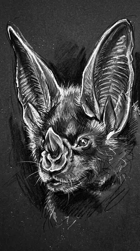 Charcoal and White Chalk Bat Sketch