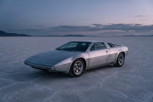Brushed Aluminum Wedge Supercar on Salt Flats
