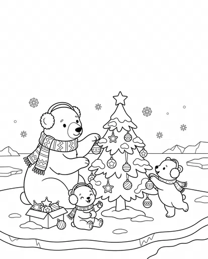Polar Bear Family Christmas Coloring Page