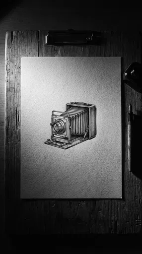 Monochrome Ink Drawing of Vintage Camera