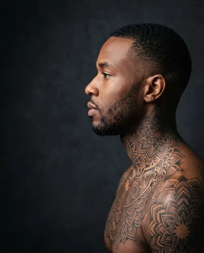 Profile Portrait of Man With Mandala Tattoos
