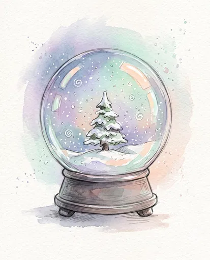 Pastel Watercolor Christmas Snow Globe Illustration