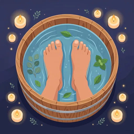 Feet Soaking in Wooden Spa Basin