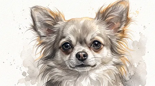 Watercolor Portrait of Long Haired Chihuahua