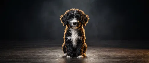 Black and White Aussiedoodle Puppy Studio Portrait