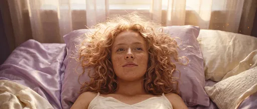 Woman with Curly Hair in Bed