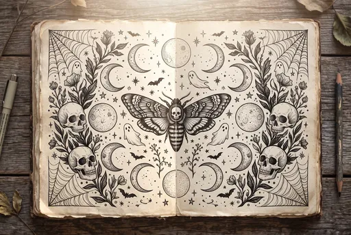 Vintage Sketchbook With Halloween Ink Doodles