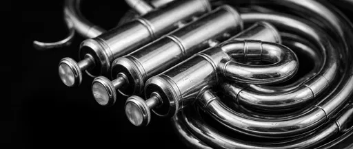 Monochrome Close-Up of Brass Instrument Valves