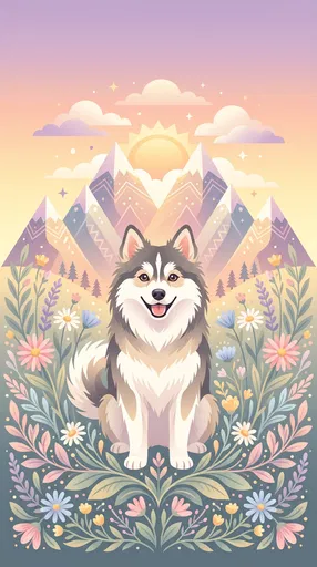 Pastel Vector Illustration of Smiling Pomsky Dog
