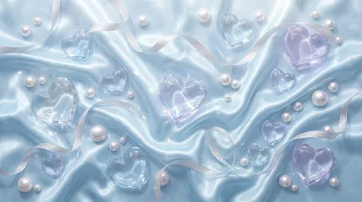Glass Hearts and Pearls on Blue Silk