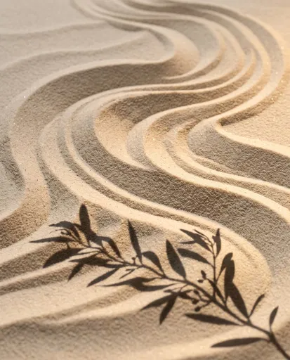 Sculpted Sand Ripples With Olive Branch Shadow