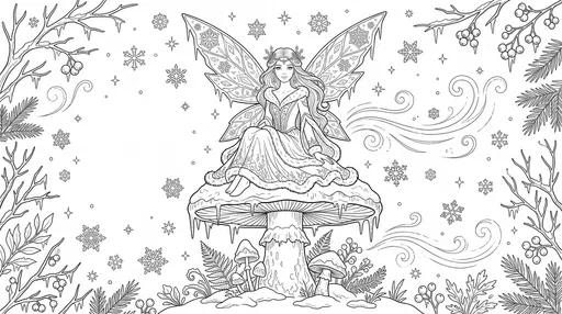 Winter Fairy on Toadstool Coloring Page