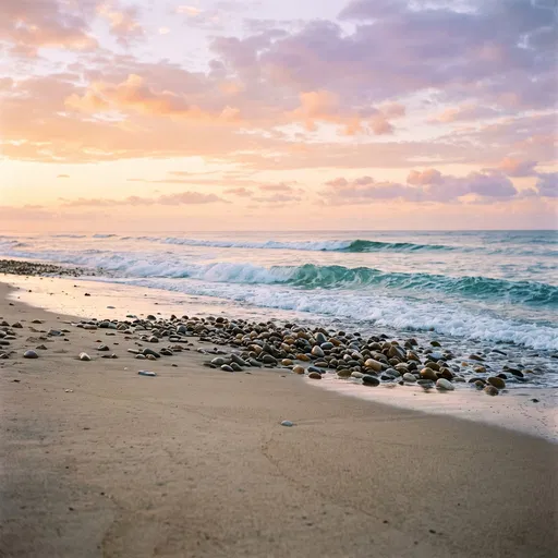 Pastel Sunrise Over Pebble Beach Shore