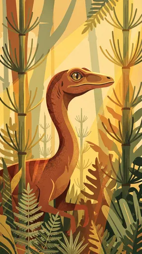 Mid-Century Compsognathus Dinosaur Illustration