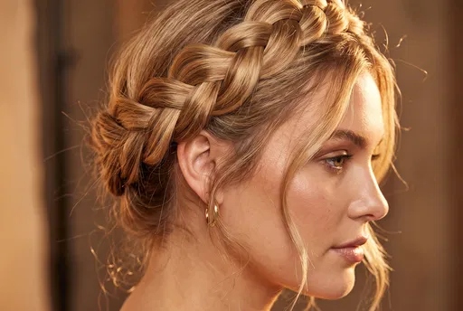 Woman With Blonde Milkmaid Crown Braid
