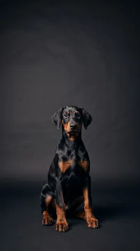 Doberman Puppy Studio Portrait on Dark Backdrop