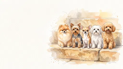 Watercolor Illustration of Five Small Dogs