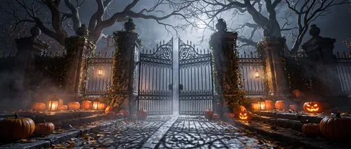 Spooky Halloween Gates with Glowing Pumpkins