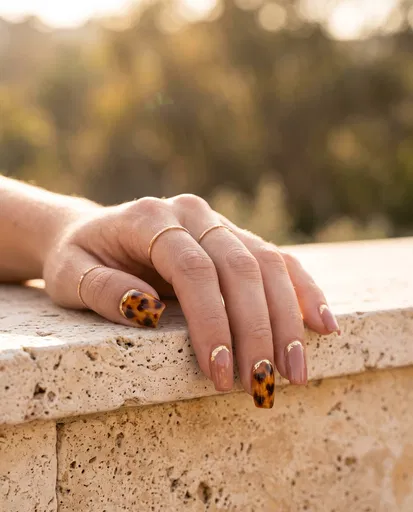 Hand With Tortoiseshell And Blush Manicure