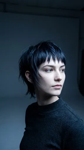 Woman With Edgy Blue-Black Pixie Cut