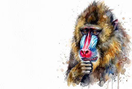 Watercolor Illustration of a Sad Mandrill