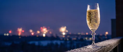Champagne Flute on Frosted Railing at Twilight