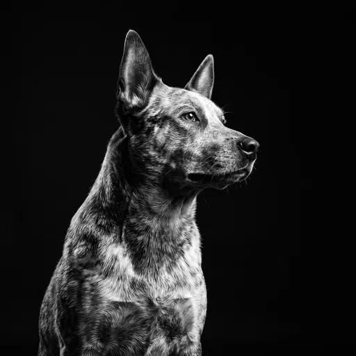 Monochrome Studio Portrait of Speckled Dog