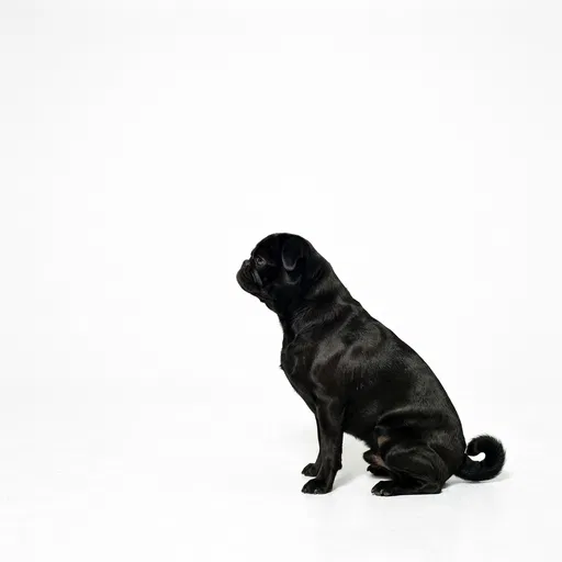 Black Pug Sitting in Studio Profile