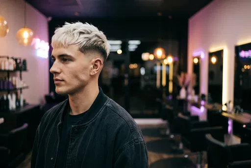 Young Man With Blonde Fade In Salon