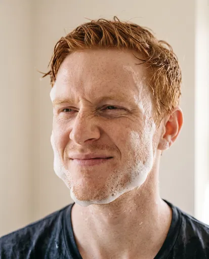 Red-Haired Man With Soap Foam